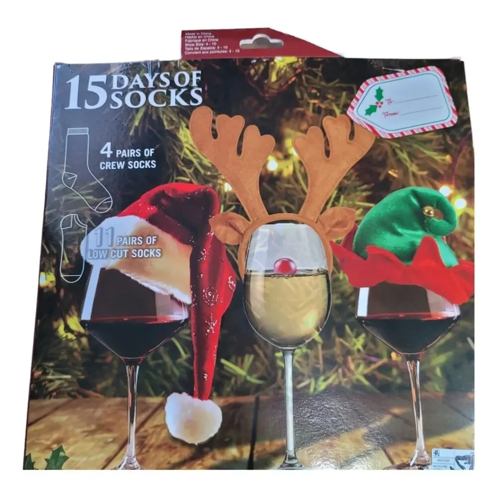 15 Days of Socks Women's Wine Advent Calendar Holiday Themed Socks